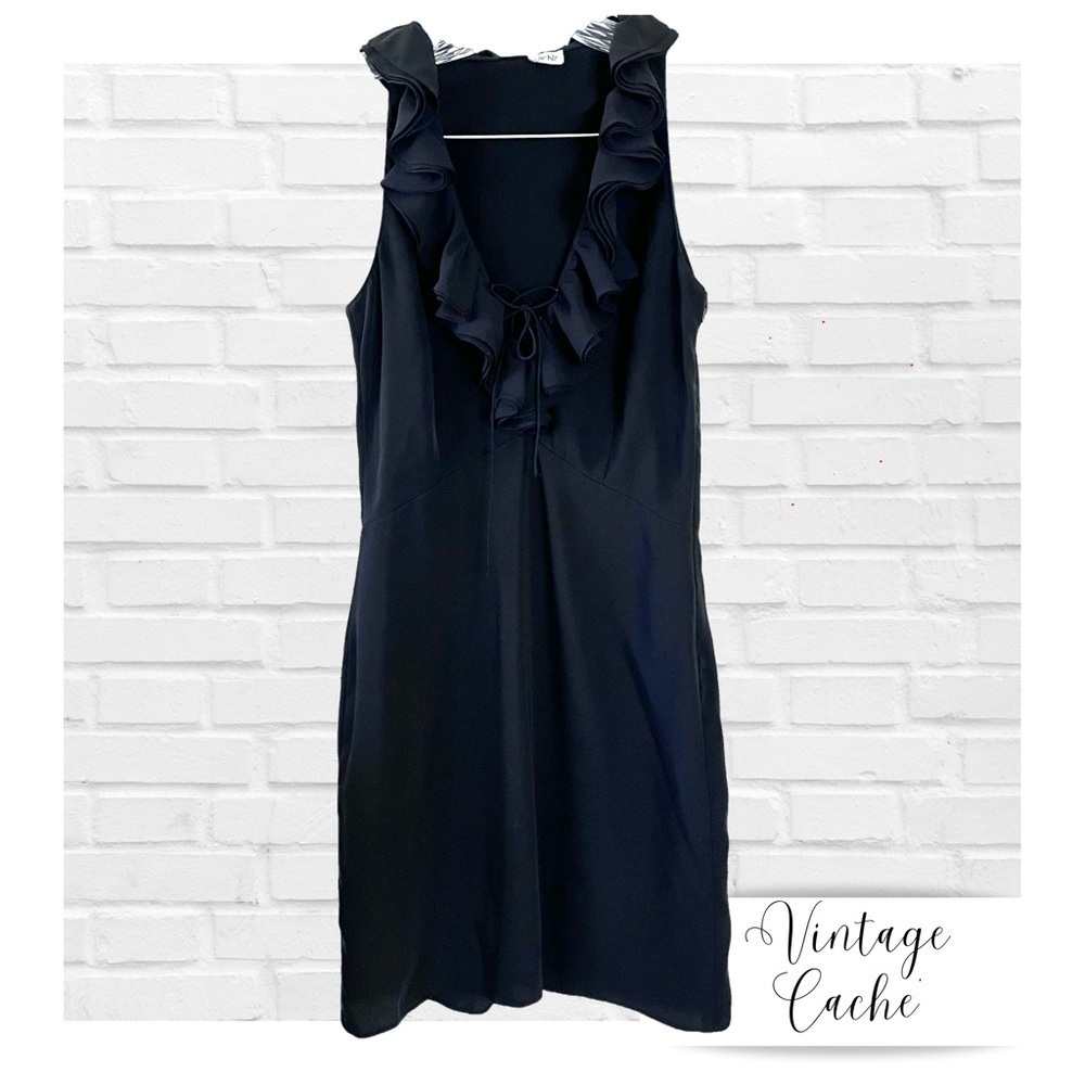 Vintage Cache’ Sz 4 Black Cocktail Party Dress Ruffle Whimsygoth 90’s Babydoll